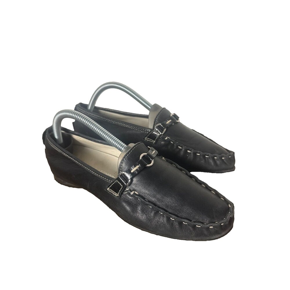 AGL Attilio Giusti Leombruni Black Leather Loafers Moccasins Womens 38.5 Italy